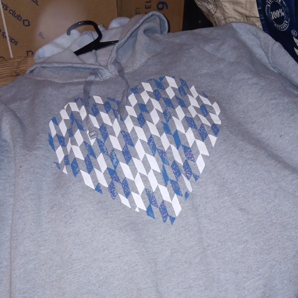 Hanes Gray Hoodie with Geometric Heart Design